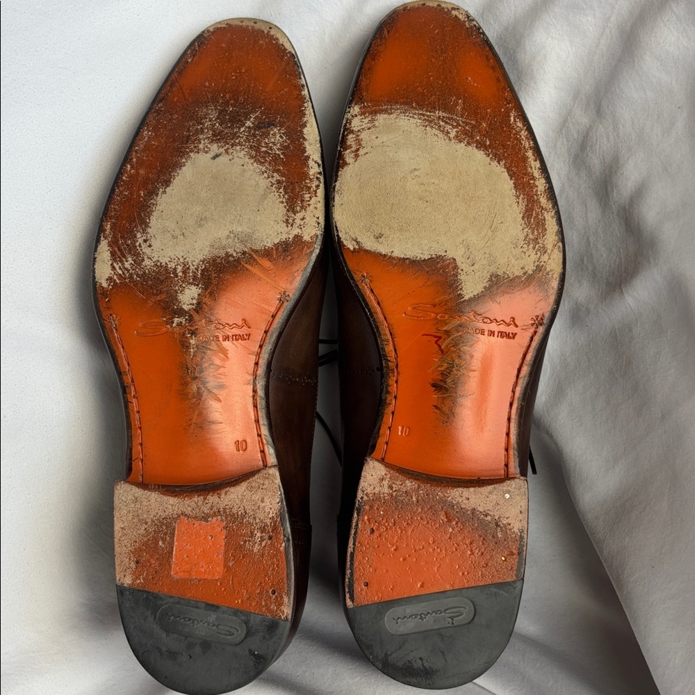 Santoni Brown Leather Cap Toe Medallion Oxford Dress Shoes Men’s 10 D Italy - Picture 8 of 11